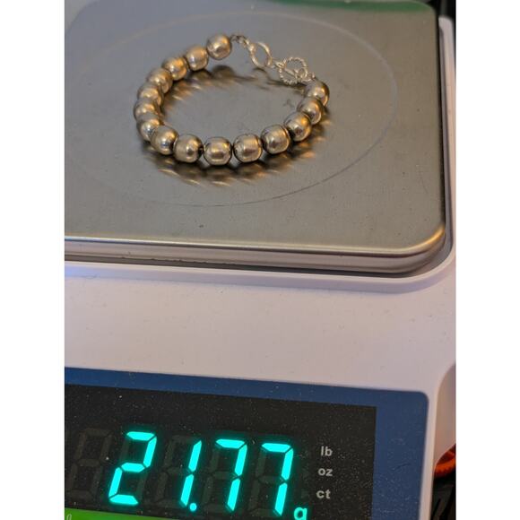 Vintage SilverTone Beads Strung On Wire & 925 Sterling Silver Toggle Clasp - Picture 7 of 10